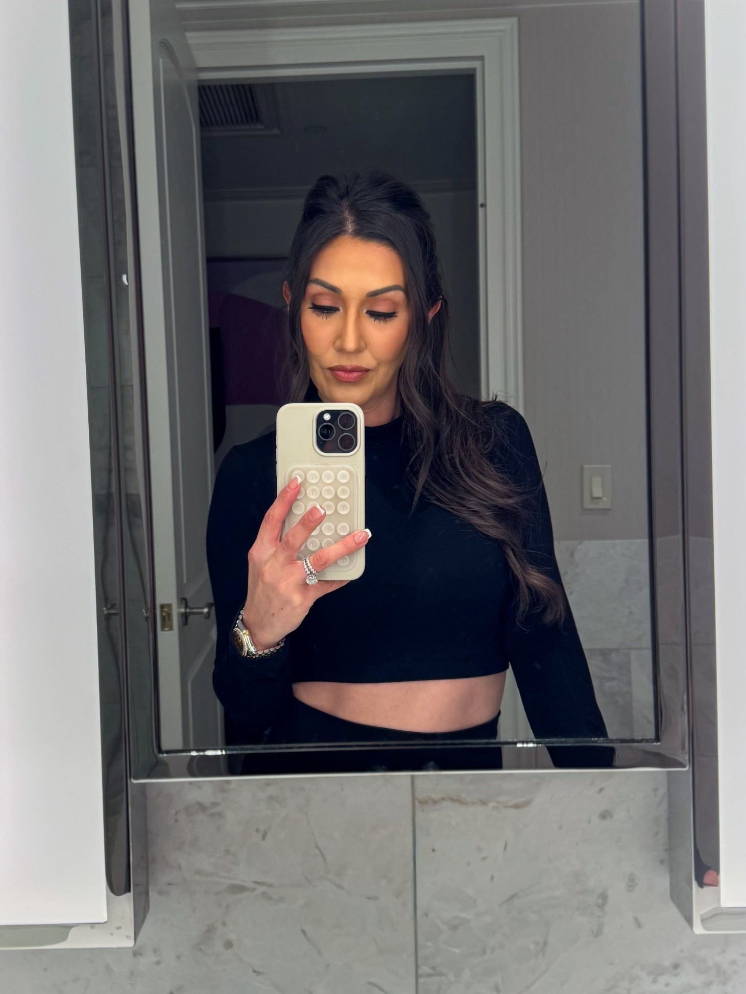 All black OOTD to run around and do some shopping 
My fav cropped long sleeve tops and have them in a few colors perfect staple pieces and I wear with everything and on repeat 

#LTKTravel #LTKU #LTKootd