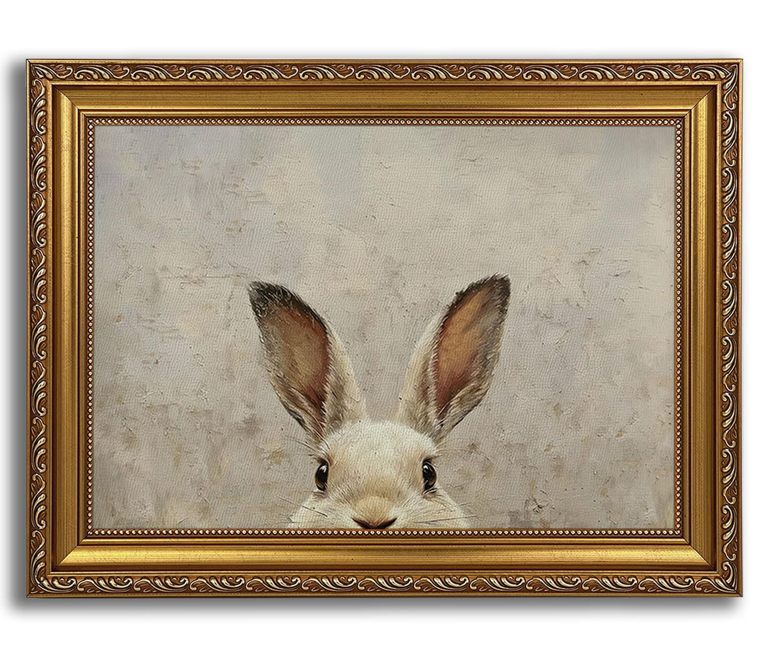Vintage Gold Framed Easter Bunny Canvas Wall Art Rustic Neutral Rabbit Prints Retro Farmhouse Ani... | Amazon (US)