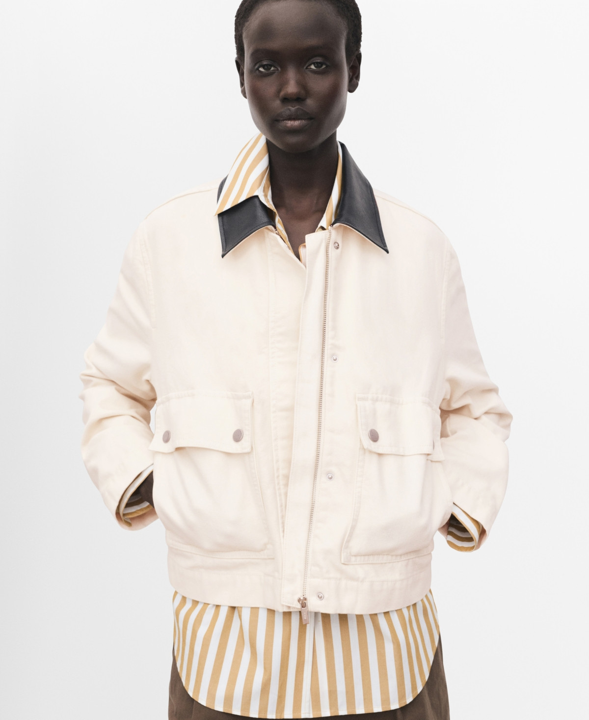 Mango Women's Contrasting Collar Denim Jacket - Ecru | Macy's