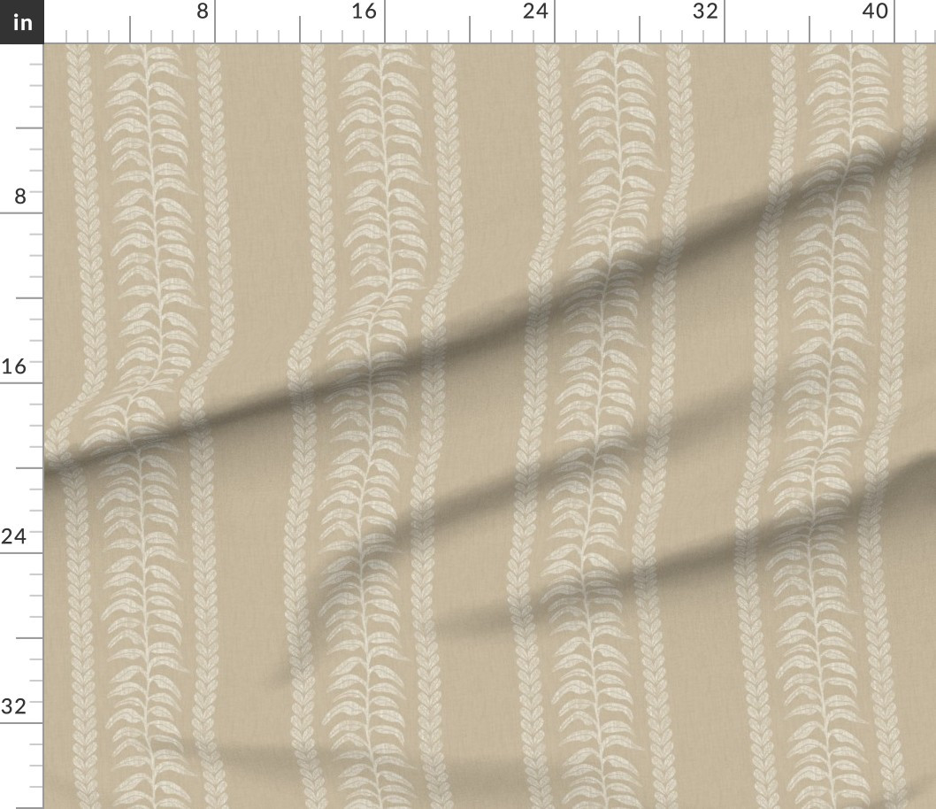 Fabric in Palm Linen Stripe Beige | Spoonflower