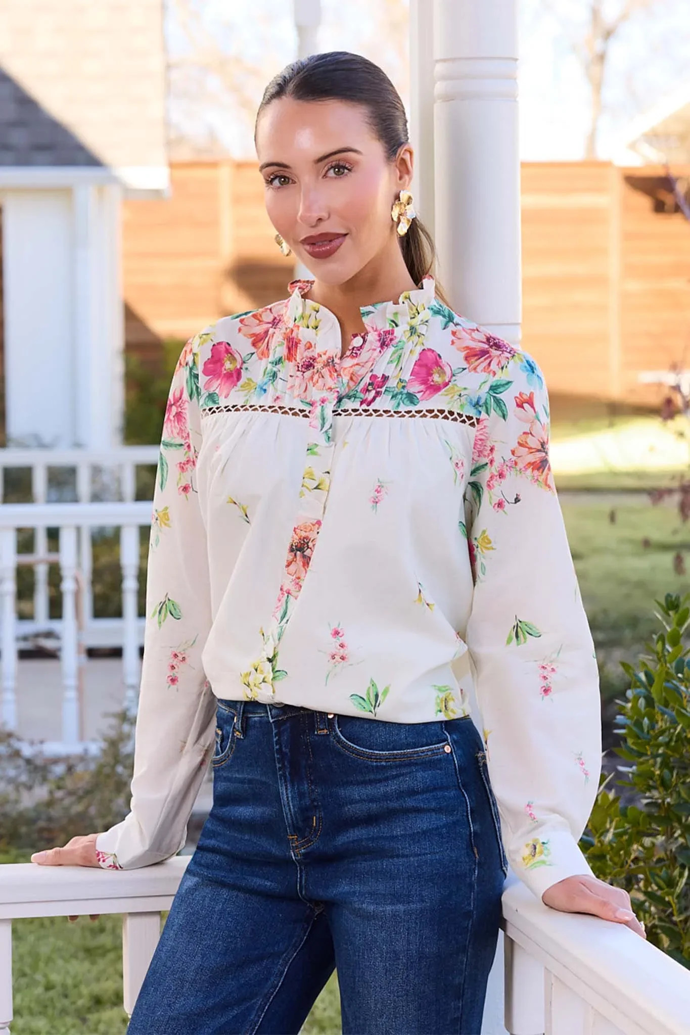Gretchen Multi Floral Button Up Top | Avara