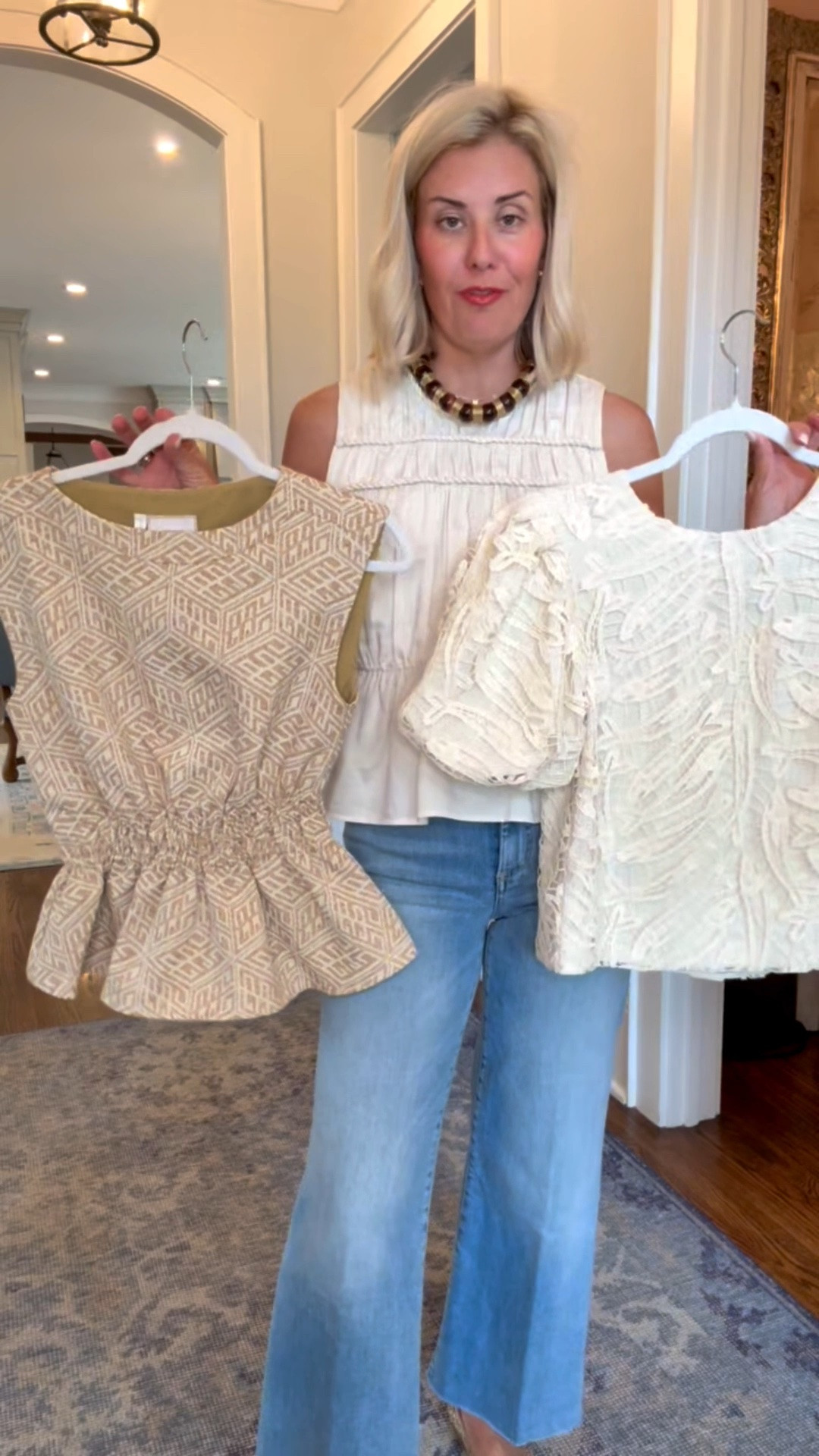 Are you even kidding me?!? This top is so good!! 
Top - small (need xs)
Jeans - 26P (1964 wash)
Flats - 7.5 (sized 1/2 down)

Codes:
Emily McCarthy - MIXANDMATCH10
Allie + Bess - Catherine20 

#LTKOver40 #LTKdayinmylife #LTKootd