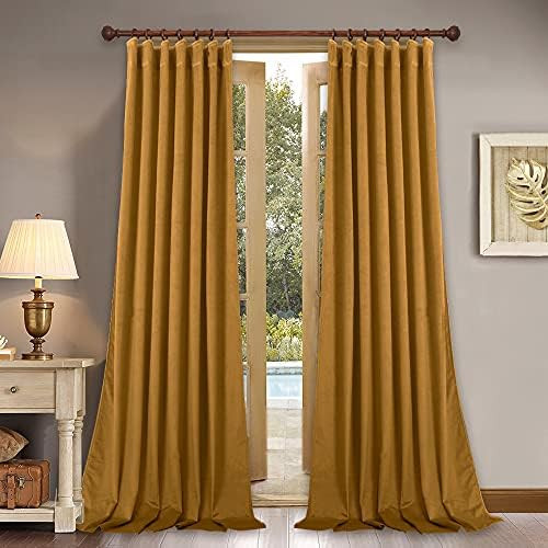 StangH Mustard Gold Curtains 108 inches - Velvet Room Darkening Bedroom Curtains Thermal Insulated K | Amazon (US)