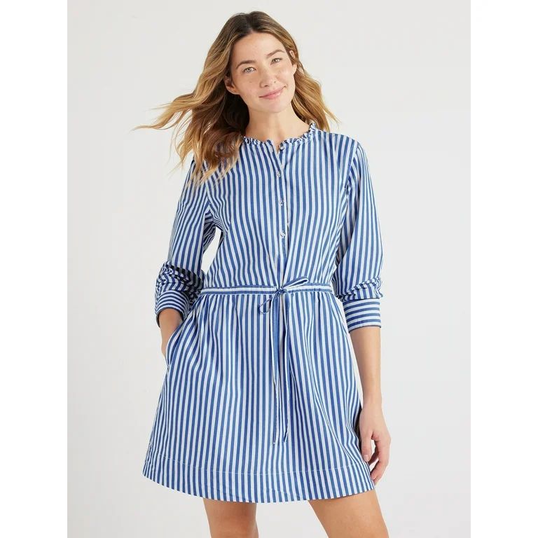 Free Assembly Women’s Striped Ruffle Neck Mini Dress, Sizes XS-XXL | Walmart (US)