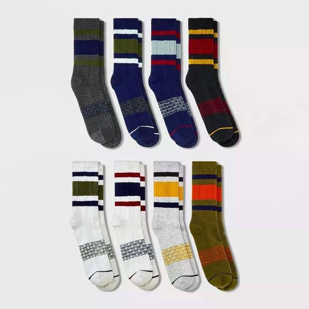 Pair of Thieves Men's Striped Every Day Kit Crew Socks Collegiate 6+2pk - Colors May Vary 6-12 | Target