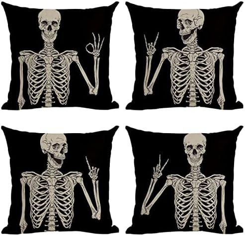 CARROLL Skull Pillow Cover Pillowcase Set of 4 Retro Halloween Pillow Cover Cushion Cover for Bed... | Amazon (US)