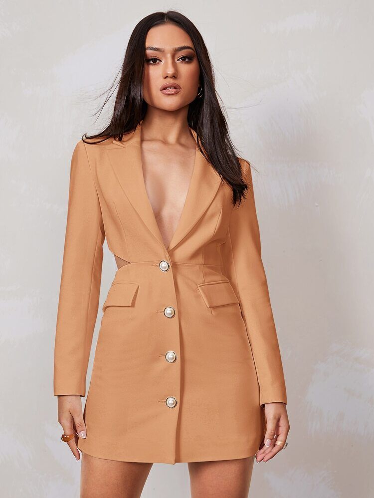 SHEIN Lapel Neck Button Up Blazer Dress | SHEIN