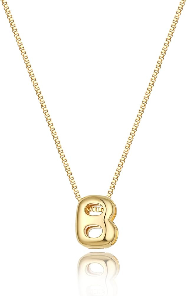 Amazon.com: Lisitine Bubble Initial Necklaces Dainty Gold Letter Necklace 14K Gold Plated Cute Na... | Amazon (US)