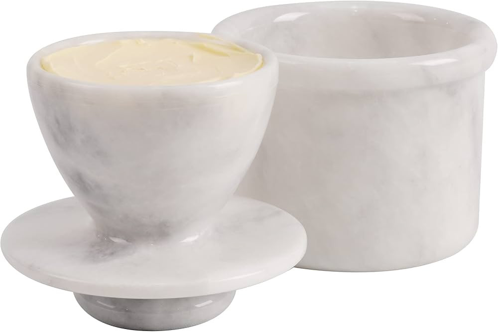 Butter Dish Cover Pot White Handmade Marble French Butter Storage Crock Keeper for Kitchenware | Amazon (US)