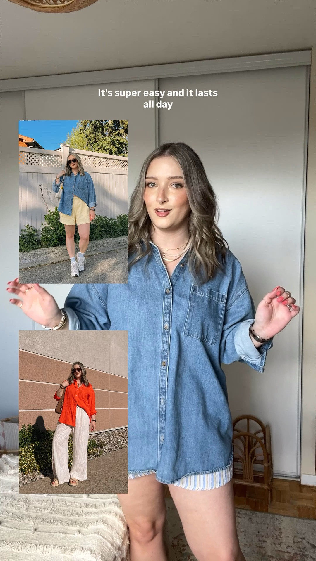 How I half tuck my button up shirts! Wearing L in my fave denim shirt that I wear all the time. Also wearing L in the striped shorts! Linked the other outfits pictured as well, wearing L in everything. Linked similar cream linen pants. Canadian Old Navy links are under “similar products”

#LTKsummer #LTKmidsize #LTKstyletip