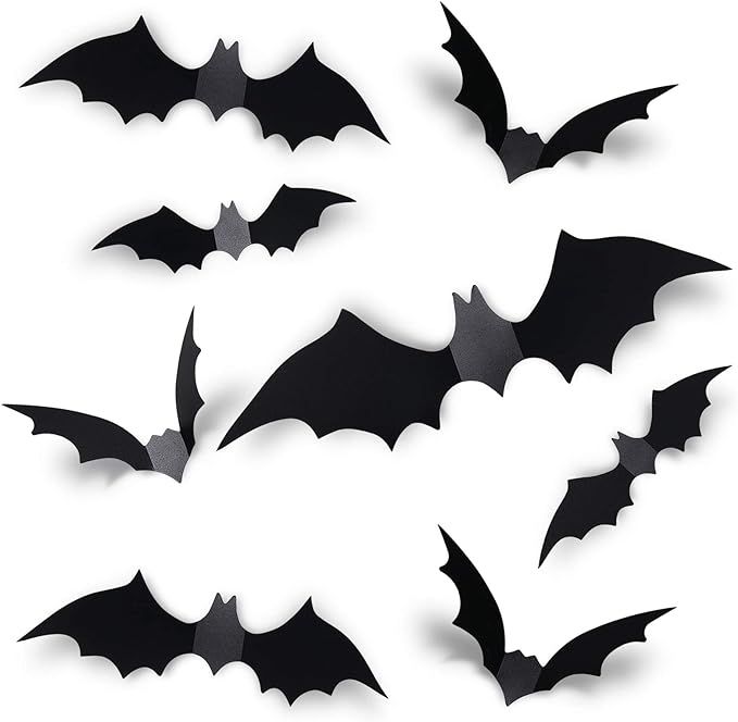 Coogam 60PCS Halloween 3D Bats Decoration 2020 Upgraded, 4 Different Sizes Realistic PVC Scary Bl... | Amazon (US)
