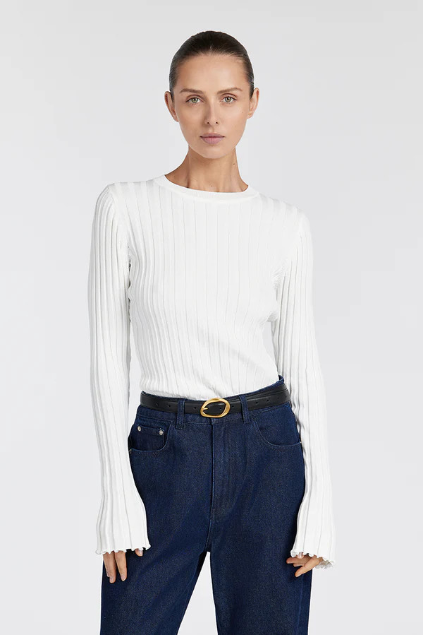 ADA OFF WHITE LONG SLEEVE KNIT TOP | DISSH
