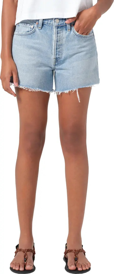 AGOLDE Parker Frayed High Waist Long Denim Shorts | Nordstrom | Nordstrom