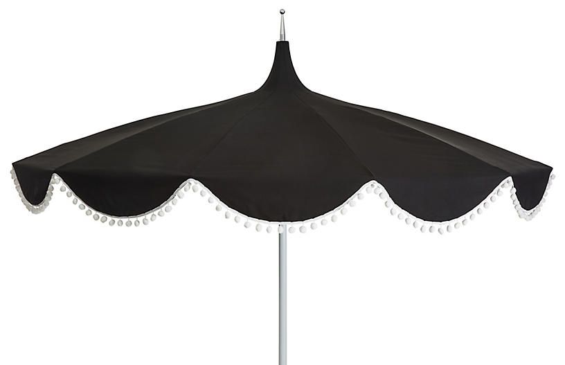 Dani Pom-Pom Patio Umbrella, Black | One Kings Lane