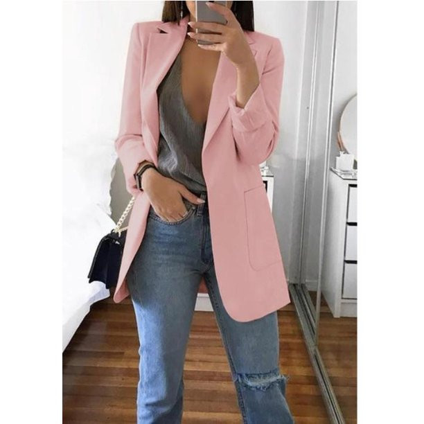 Women's Solid Color Pockets Fashion Lapel Slim Cardigan Elegant Blazer Top - Walmart.com | Walmart (US)