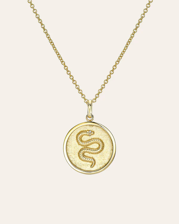 14K Gold Diamond Snake Medallion Necklace | Zoe Lev Jewelry
