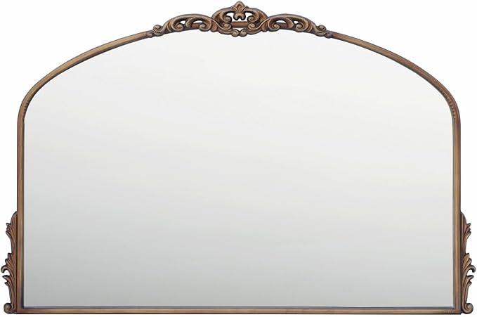 Vintage Gold Wall Mirror - 36x24 inch, Baroque Arched Design, Distressed Gold, Ornate Crown, Flor... | Amazon (US)