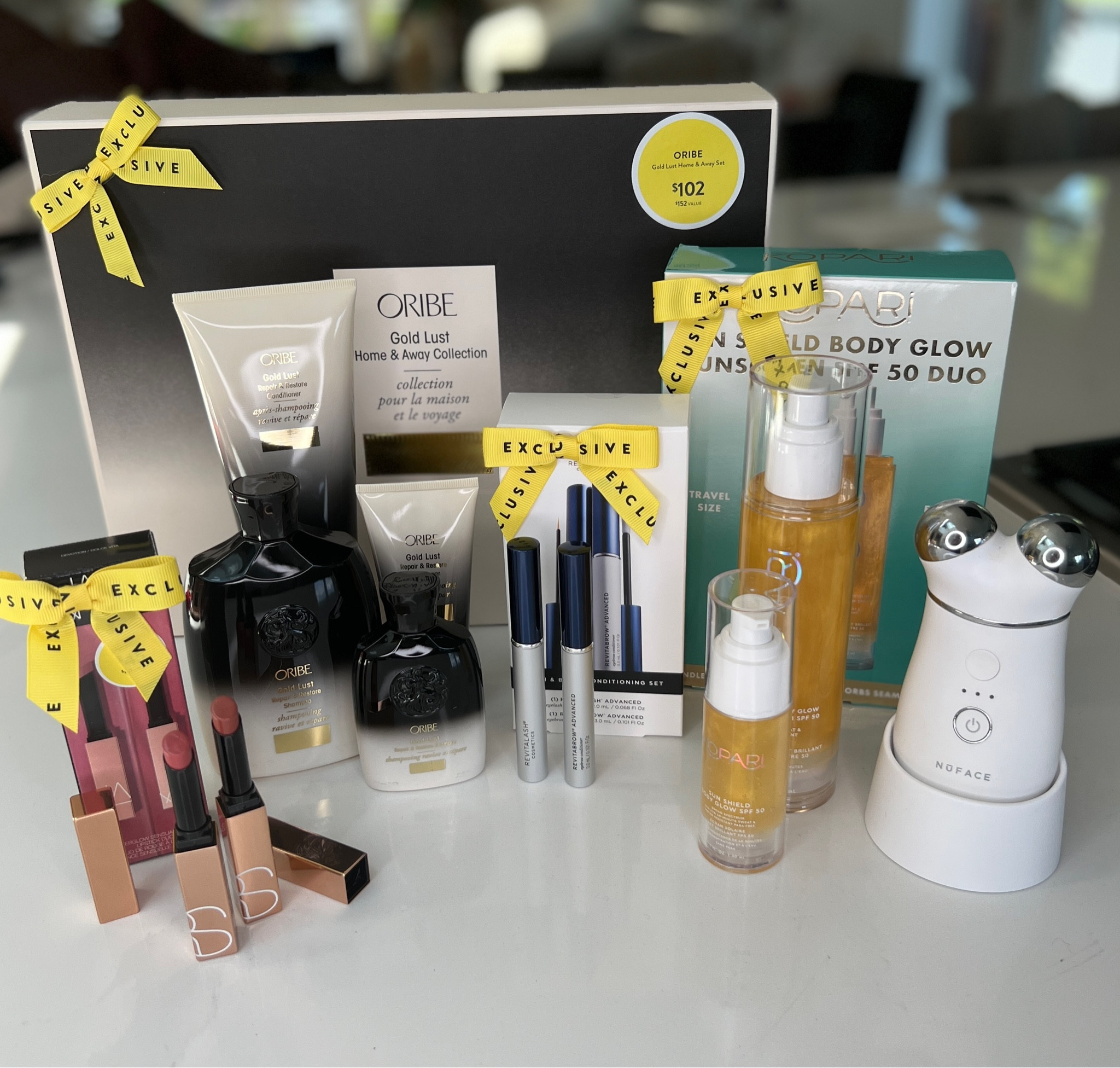 Nordstrom Anniversary Sale Best Beauty Buys!
1. Oribe Gold Lust Home & Away Set
2. NARS Lipstick Duo
3. Revitalash Lash & Brow Set
4. Kopari Body Glow SOF 50 Sunscreen Set
5. NuFace Trinity


#LTKsalealert #LTKbeauty