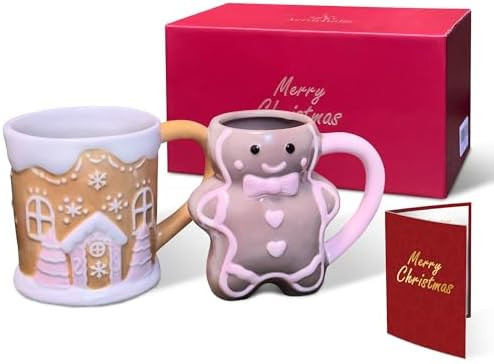 2 Pcs Christmas Mug - Gift Card & Box Included Gingerbread Man House Design - Funny Cute Coffee M... | Amazon (US)