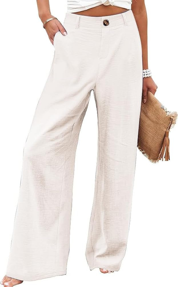 Women's Wide Leg Casual Long Pants High Elastic Waisted in The Back Business Offices Trousers Str... | Amazon (US)