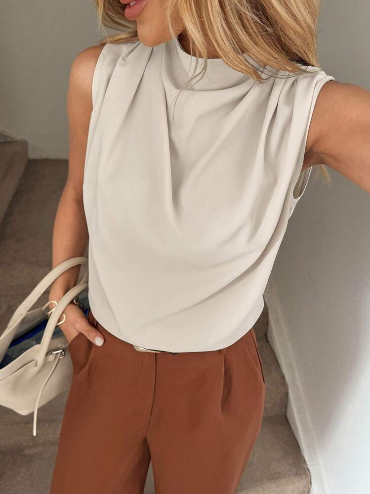 Easowa Women's High Neck Versatile Casual Shoulder Ruched Minimalist Sleeveless Blouse Old Money ... | SHEIN