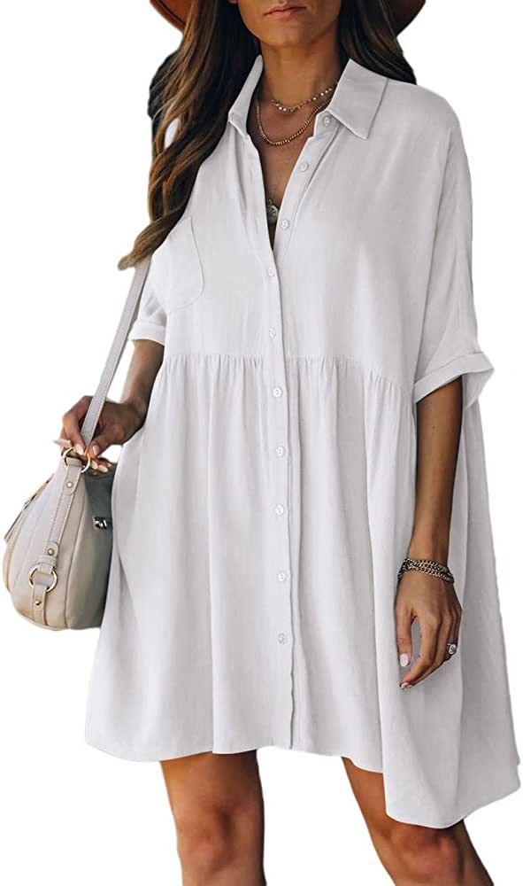 Bsubseach Women Beach Shirt Dress Button Down Tunic Blouse | Amazon (US)