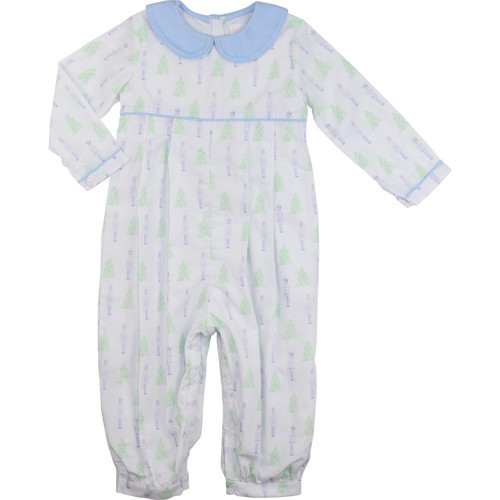 Green And Blue Nutcracker And Christmas Tree Long Romper | Cecil and Lou