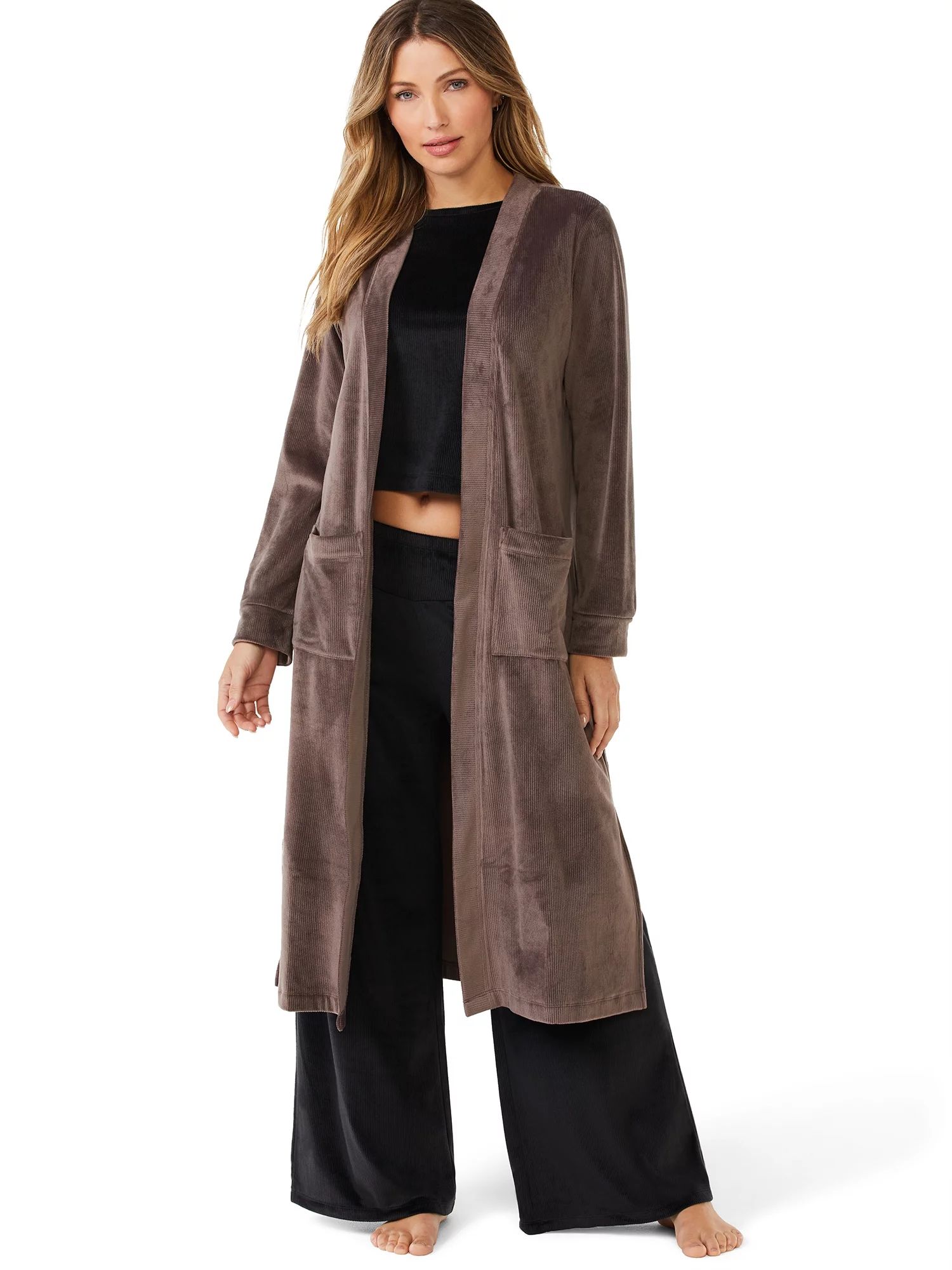 Sofia Intimates by Sofia Vergara Women's and Women's Plus Size Velour Duster Cardigan | Walmart (US)