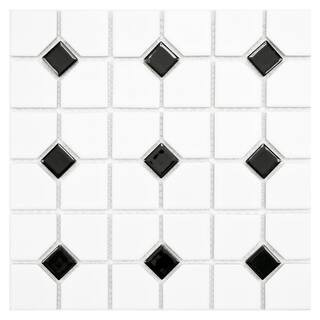 Merola Tile Oxford Matte White with Black Dot 11-1/2 in. x 11-1/2 in. Porcelain Mosaic Tile (9.4 ... | The Home Depot