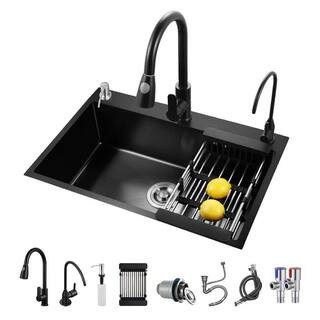 19.7 in. x 17.7 in. Drop-In/Topmount Single Bowl Black Stainless Steel Kitchen Sink with Faucet and Soap Dispenser | The Home Depot