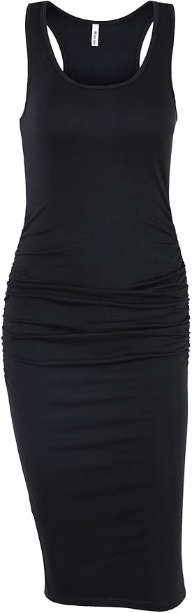Missufe Women's Sleeveless Racerback Tank Ruched Bodycon Sundress Midi Fitted Casual Dress | Amazon (US)