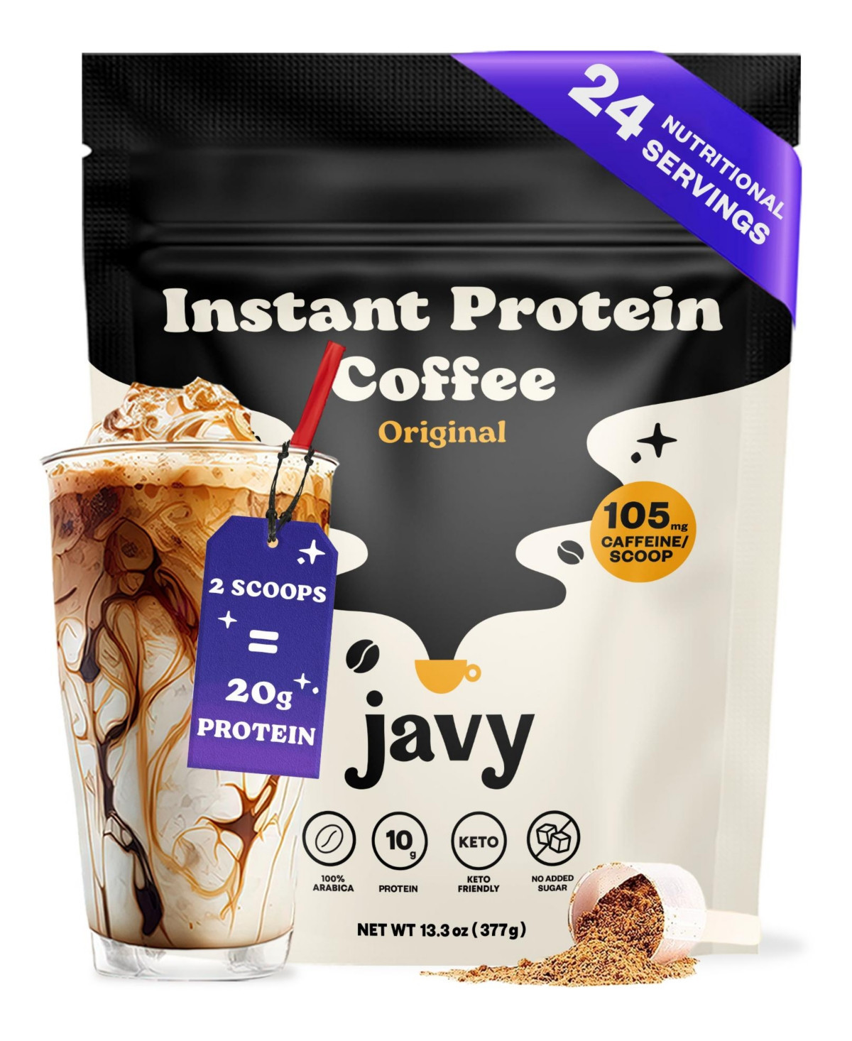 Javy Instant Coffee High Protein Powder, Iced Coffee, Protein Drinks, Keto Friendly and Gluten Free, 24 Servings - Open Miscellaneous | Macy's