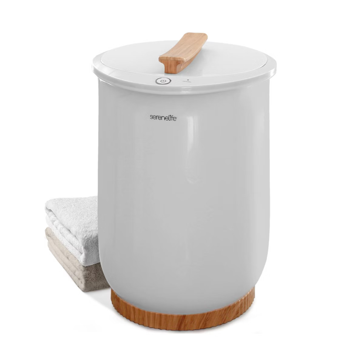 SereneLife Large Bucket Towel Warmer, White & Bamboo | Target