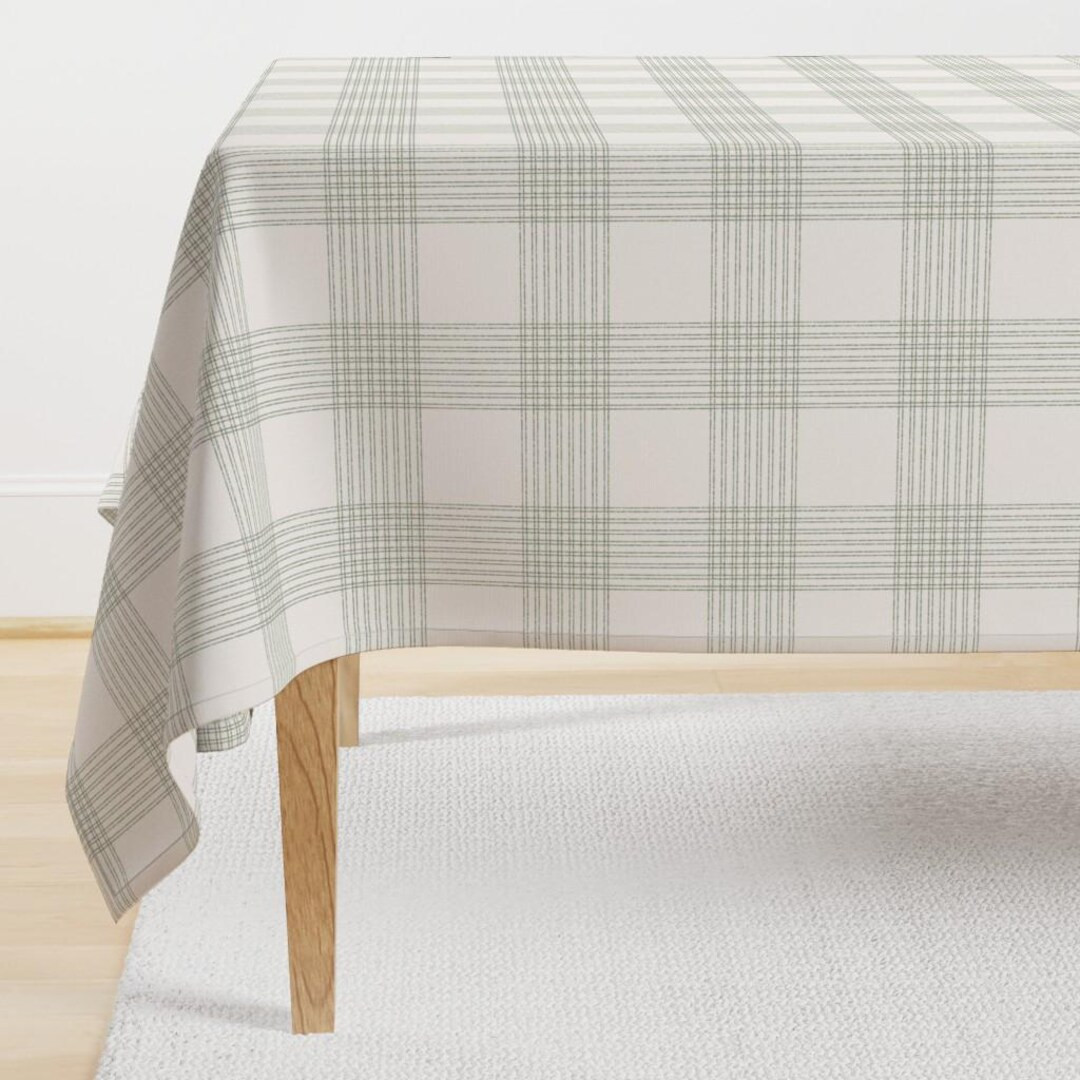 Cream & Sage Plaid Tablecloth - Crossover Plaid by Dept_6 - Modern Farmhouse Minimal Simple Check... | Etsy (US)