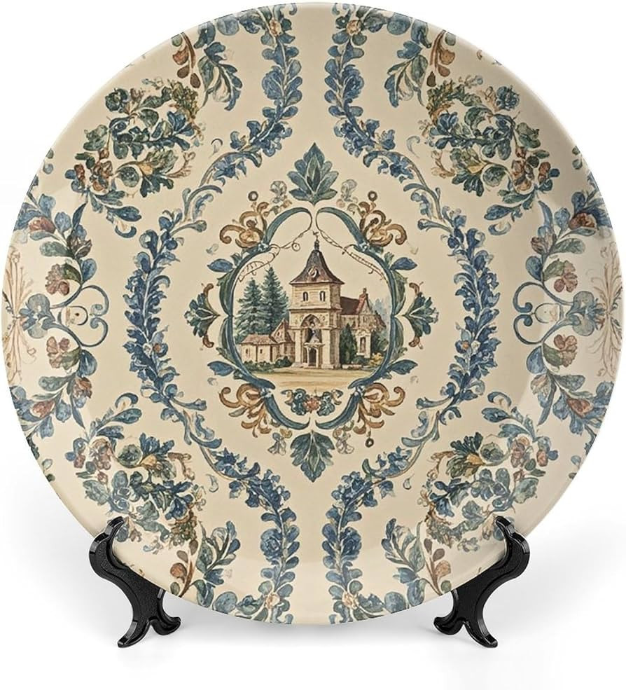 Ceramic Decorative Plate French Country Style Bone China Decorative Plates with Display Stand Per... | Amazon (US)
