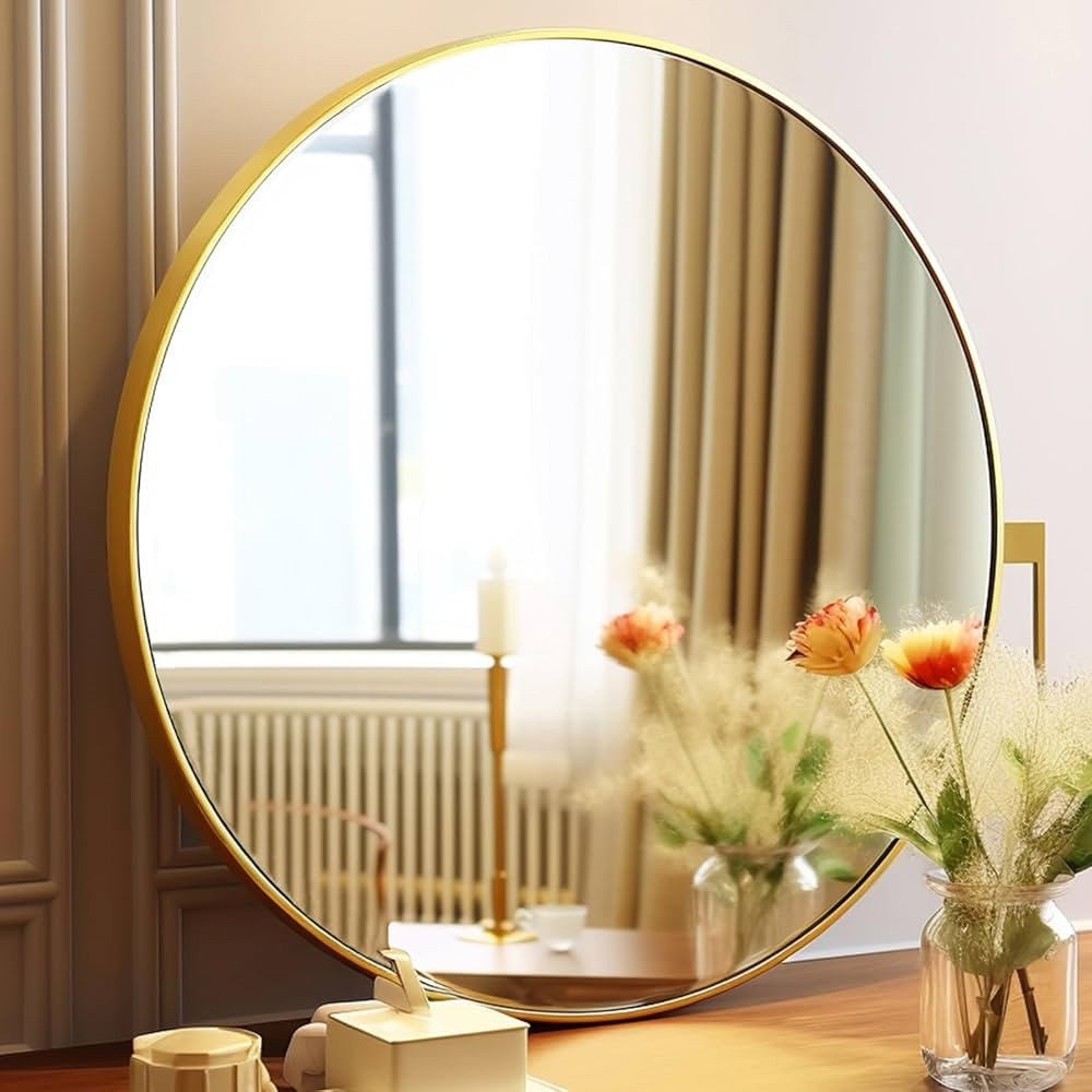Gold Round Mirror, 24 inch Round Mirror, Gold Circle Mirror Metal Frame, Round Wall Mounted Mirro... | Amazon (US)