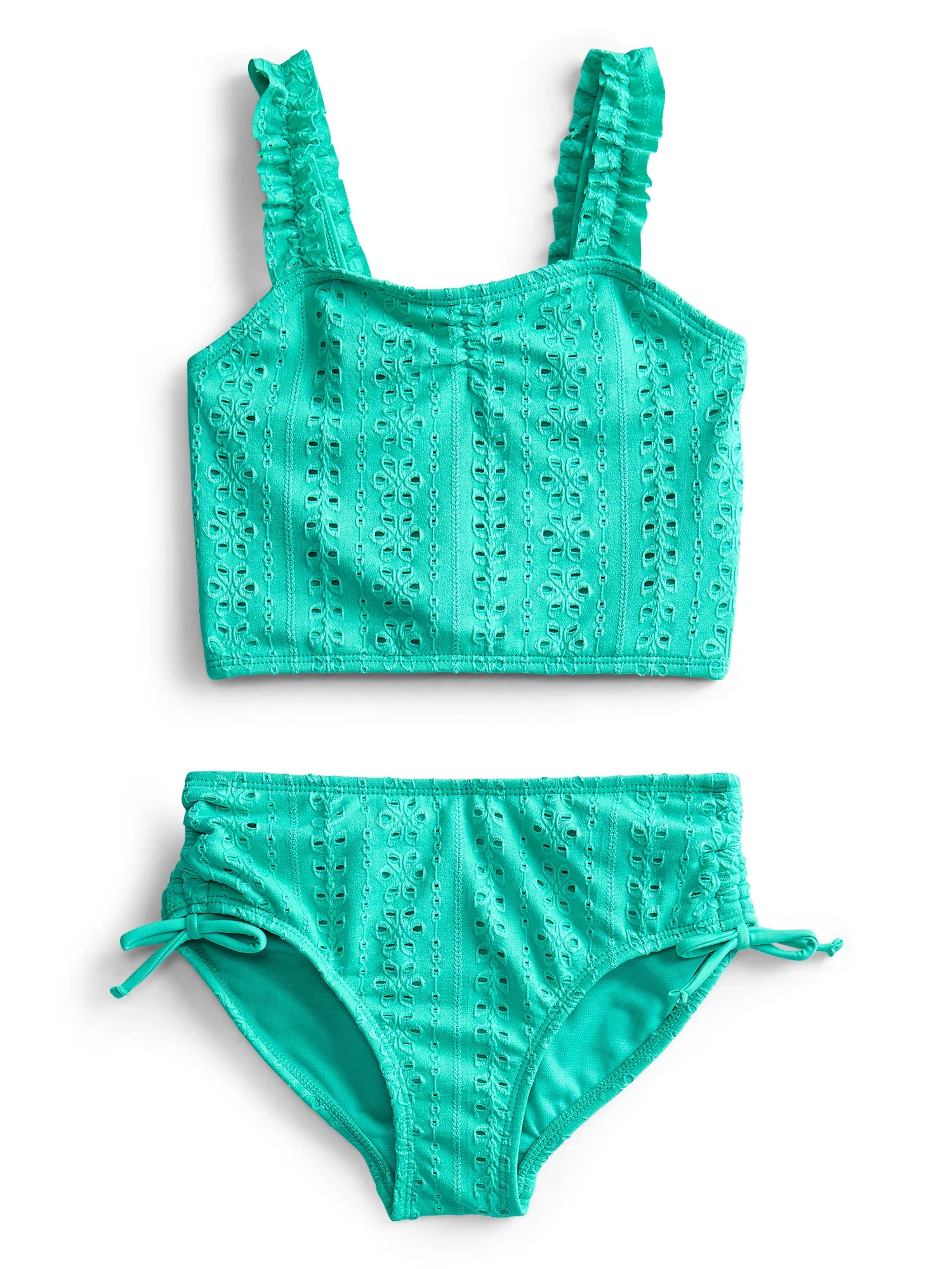 Wonder Nation Girls Ruffle Eyelet Tankini Swimsuit, 2-Piece, Sizes 4-18 | Walmart (US)