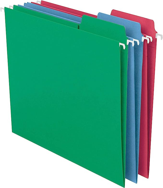 Smead FasTab Hanging File Folder, 1/3-Cut Built-in Tab, Letter Size, Assorted Primary Colors, 18 ... | Amazon (US)
