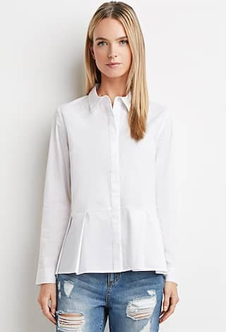 LOVE21 Women's  White Contemporary Collared Peplum Shirt | Forever 21 (US)