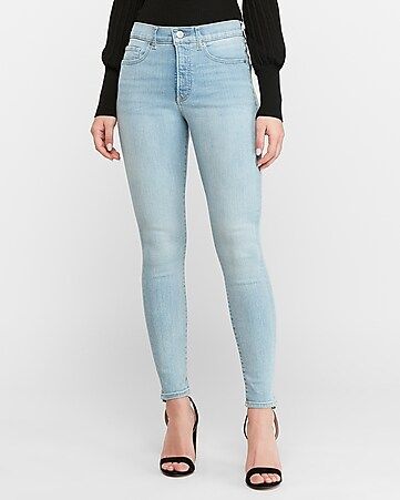 high waisted denim perfect light wash ankle leggings | Express