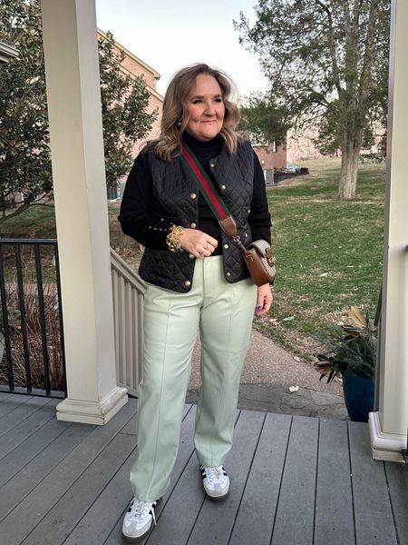 Another way to style these mint faux leather pants. I’m wearing a size 12.
Pair with black or navy. 
My vest is sold out, but I will link similar 

Now outfits early spring outfit, travel outfit, work outfit

#LTKmidsize #LTKover40 #LTKfindsunder100