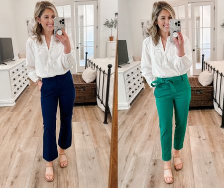 One top two ways! 
This eyelet top is 50% from loft and runs tts. 
Navy pants- 00P (run small, size up)
Green pants- 00P (run tts)
Heels- run tts 
Business casual/ work outfit/ spring workwear/ teacher outfit

Follow my shop @blushingpetite_blog on the @shop.LTK app to shop this post and get my exclusive app-only content!

#liketkit #LTKSeasonal #LTKsalealert #LTKworkwear
@shop.ltk
https://liketk.it/43gpU

#LTKunder50 #LTKSeasonal #LTKworkwear