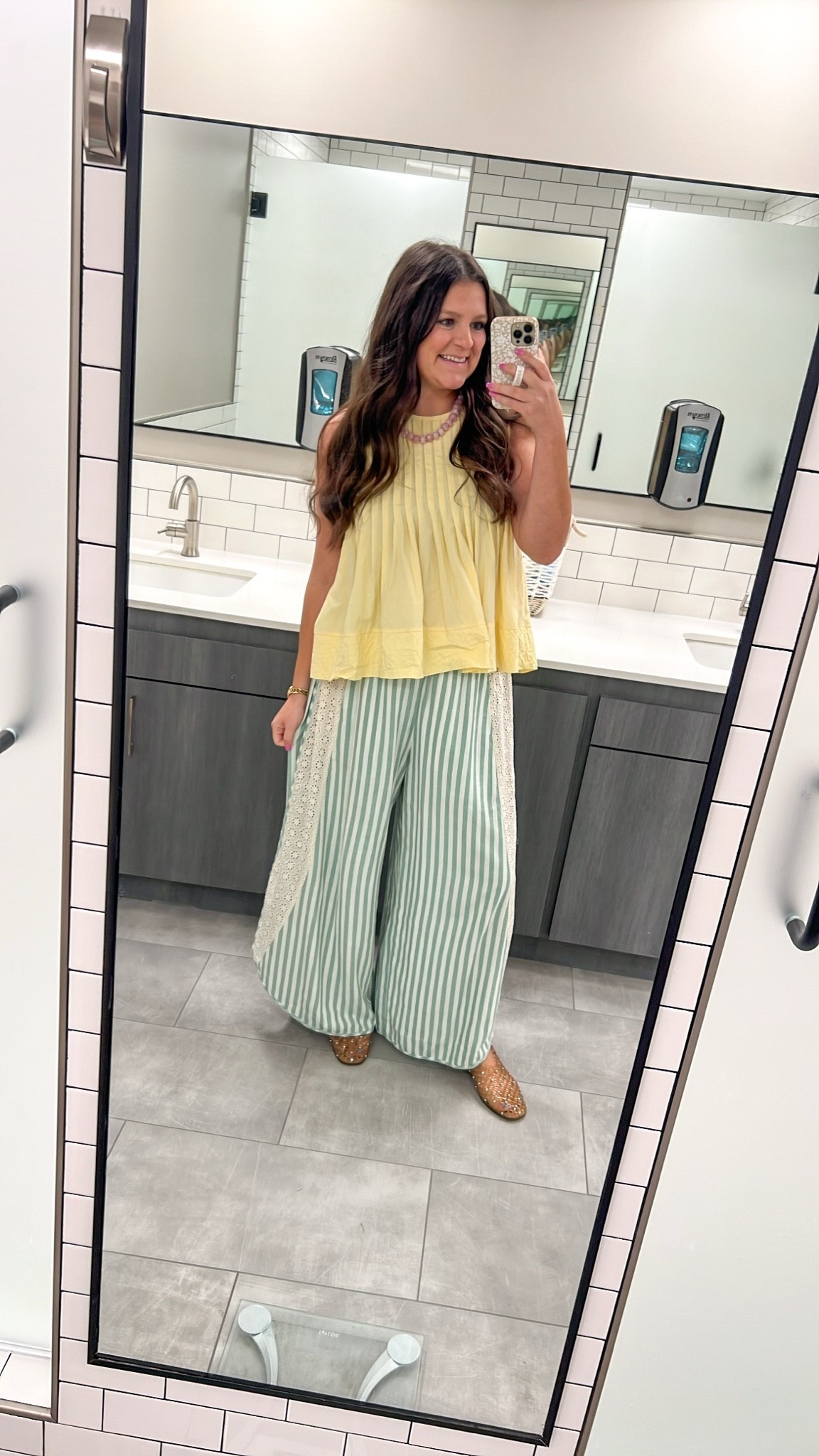 Comfy cute & mom approved summer work outfit. Love these pants, they have a stretchy elastic waist when with pretty eyelet detail. Wearing my true size M. Top is so flattering. Size M also. Size up half size in the shoes! 

Comfy but cute / comfy cute / work outfits / comfy work outfits / working mom / business casual workwear / comfy workwear / summer workwear / summer work outfit / fun pants / comfy pants / trendy pants / not jeans / free people look for less / anthro look for less / Amazon outfit / on a budget / dupe / yellow top / striped pants / fun outfit / mom outfit / comfy outfit / fall outfit / comfy mom outfit / post Partum outfit / sahm outfit / everday outfit / summer to fall / teacher outfit / office outfit

#LTKootd #LTKmomlife #LTKWorkwear