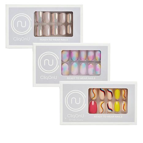 CliqOnU 3-pack Almond and Edgy Press On Nail Set - 20569992 | HSN | HSN