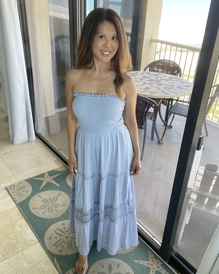 The perfect summer dress you can wear on the beach, vacation, date night, or a wedding. The length is perfect for my height .  I’m wearing the solid blue color in small.  Highly recommend this beautiful strapless maxi dress.  

#LTKStyleTip #LTKOver40 #LTKTravel