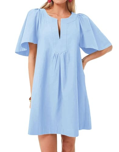 Kedera Womens Flutter Short Sleeve Mini Dress Casual V Neck Loose Flowy Summer Shift Dresses | Amazon (US)