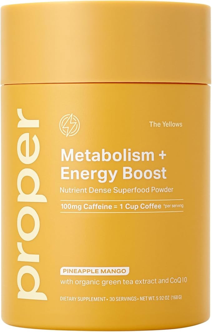 Proper, The Yellows Metabolism and Energy Boost, Sugar Free Energy Drink Powder with 100mg Caffei... | Amazon (US)
