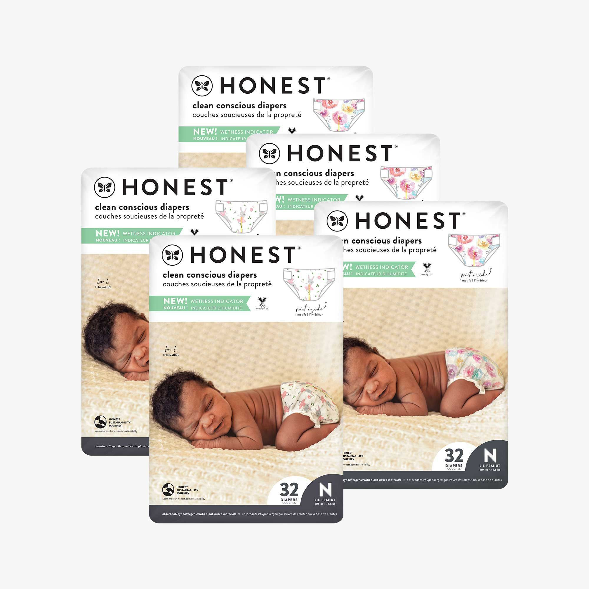 Clean Conscious Diaper Box, Rose Blossom + Tutu Cute, Size NB | The Honest Company