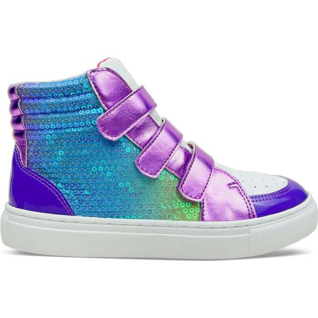 Yosi Samra | Miss Hannah Sequin Double-Velcro High-Top Kids Sneaker, (Purple And Blue, Size 12) | Maisonette | Maisonette