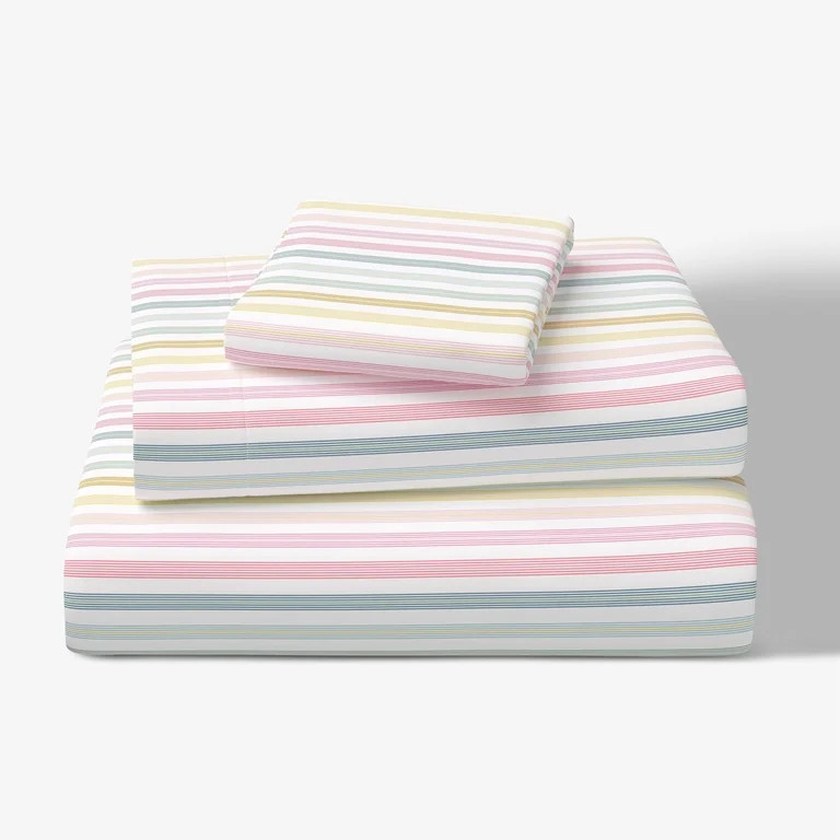 Mainstays Kids 100% Cotton Percale Bed Sheet Set, Twin, Rainbow Stripe, 3 Pieces | Walmart (US)